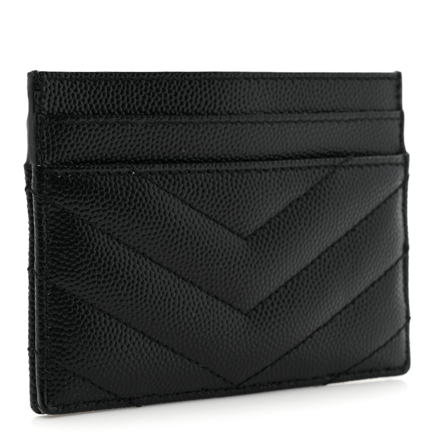 Saint Laurent Grain De Poudre Matelasse Chevron Monogram Credit Card Case Black 3 of 9