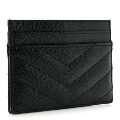 Saint Laurent Grain De Poudre Matelasse Chevron Monogram Credit Card Case Black 3 of 9