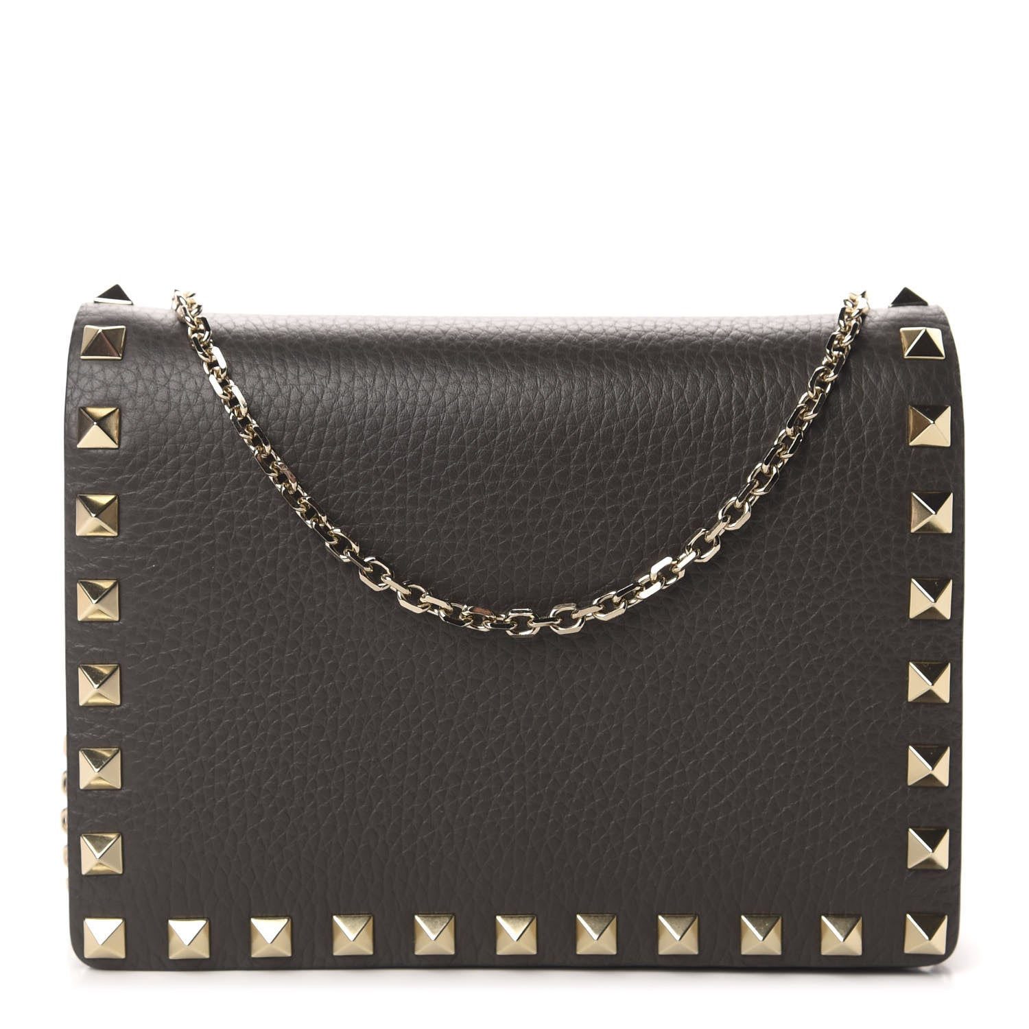 Valentino Garavani Grained Calfskin Rockstud Wallet on Chain Graphite 1 of 9