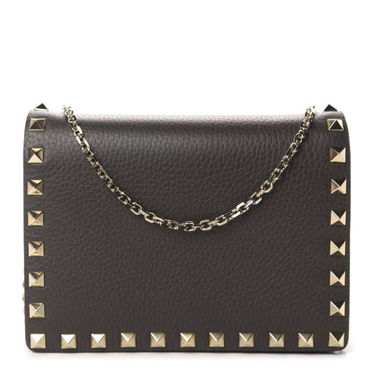 Valentino Garavani Grained Calfskin Rockstud Wallet on Chain Graphite 1 of 9