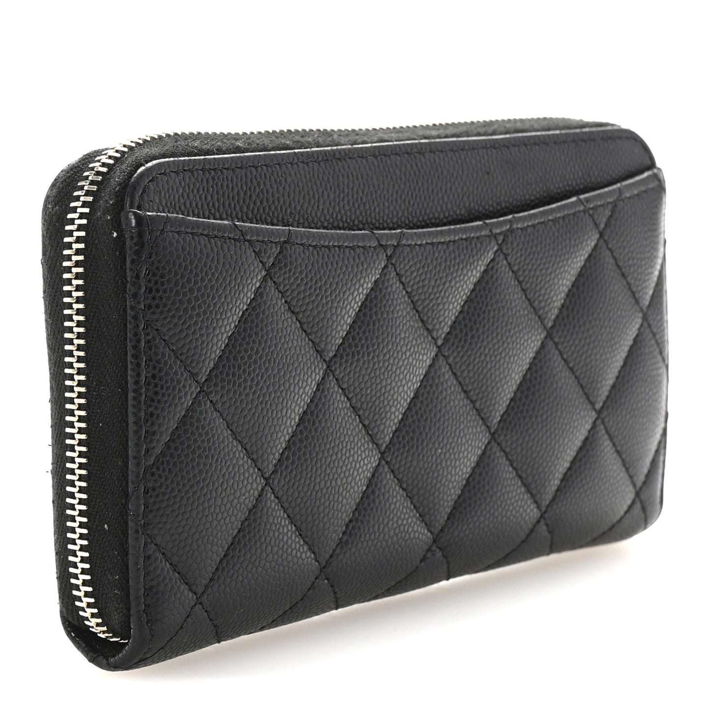 Caviar Quilted Medium Zip Around Wallet Black
