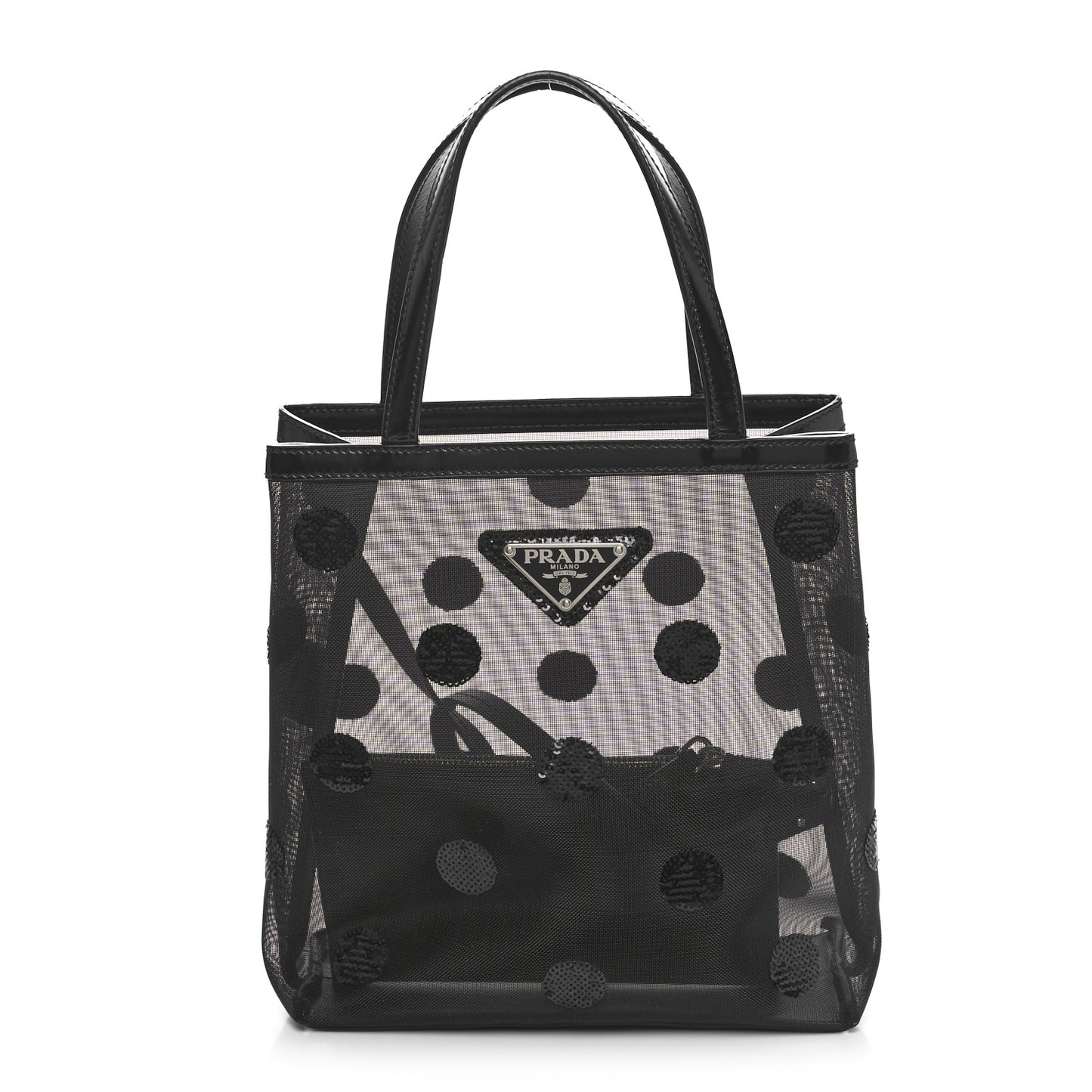 Mesh Sequin Polka-Dot Small Tote Bag Black