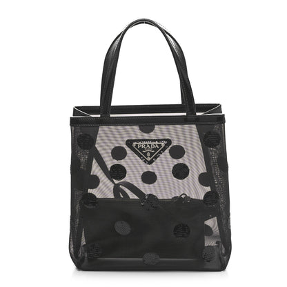 Prada Mesh Sequin Polka-Dot Small Tote Bag Black 1 of 10