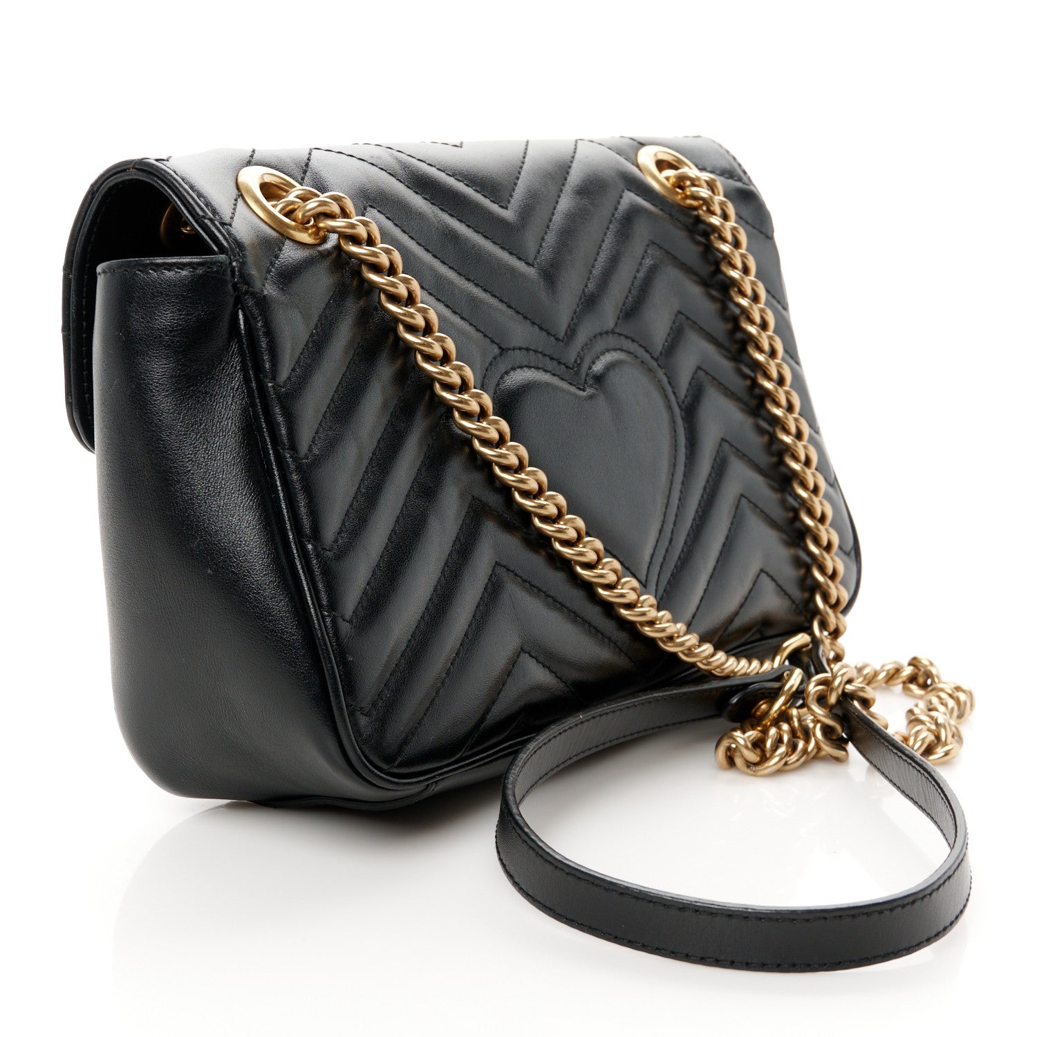 Gucci Calfskin Matelasse Small GG Marmont Shoulder Bag Black 3 of 11