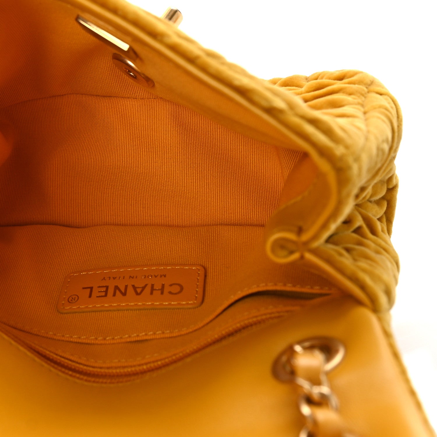 Chanel Velvet Camellia Embossed Mini Square Flap Yellow 5 of 10