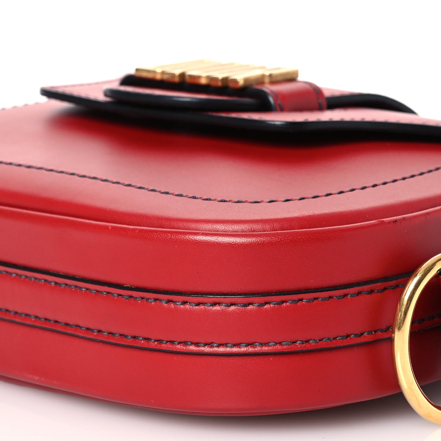 Calfskin D Fence Saddle Bag Black Red