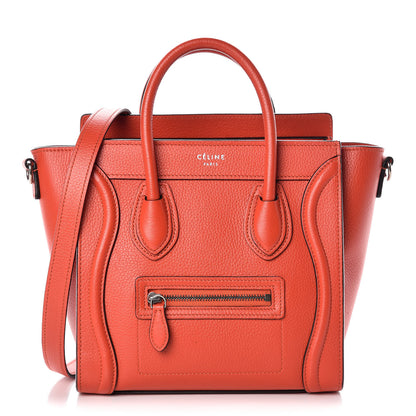 Celine Drummed Calfskin Nano Luggage Vermillion 1 of 11