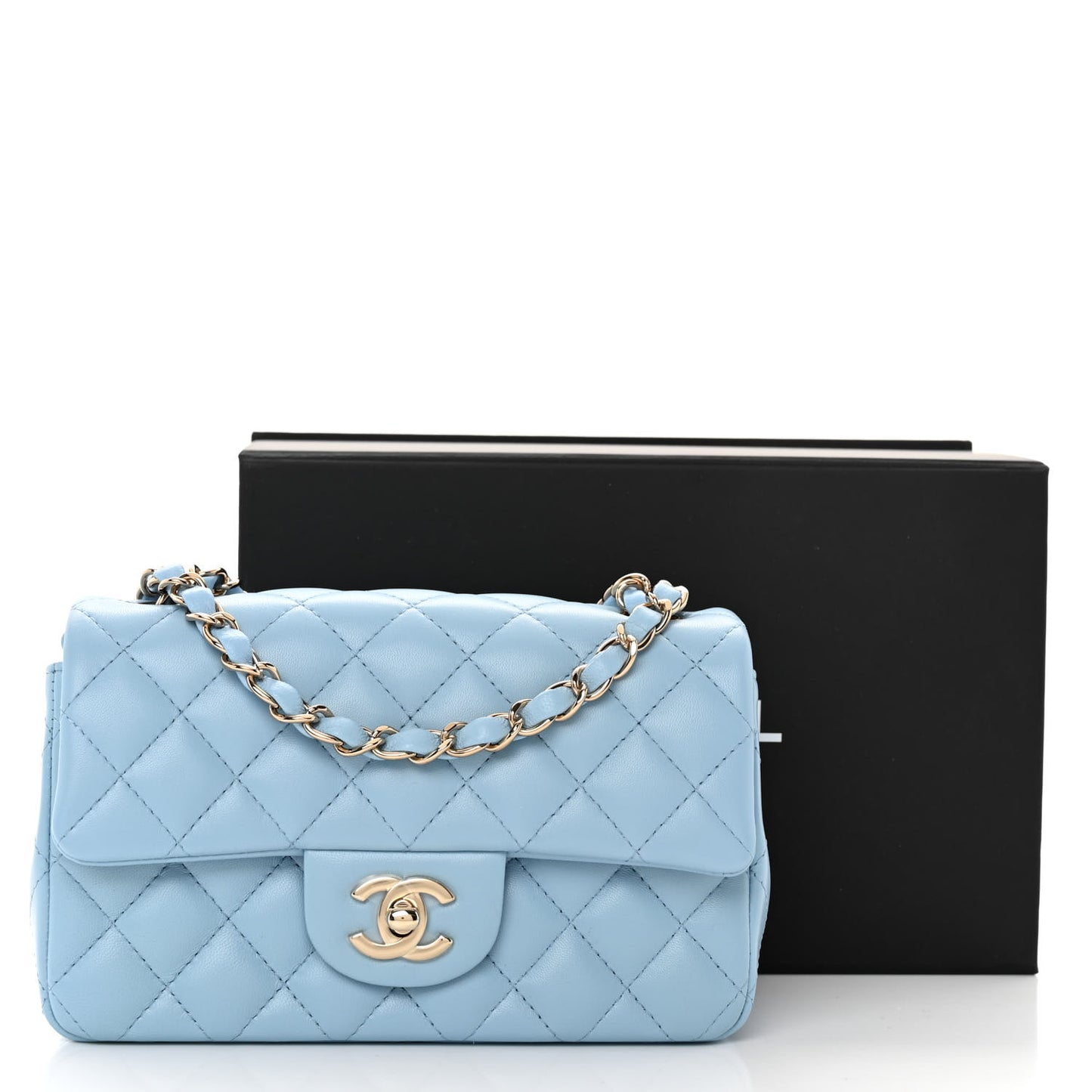Lambskin Quilted Mini Rectangular Flap Light Blue