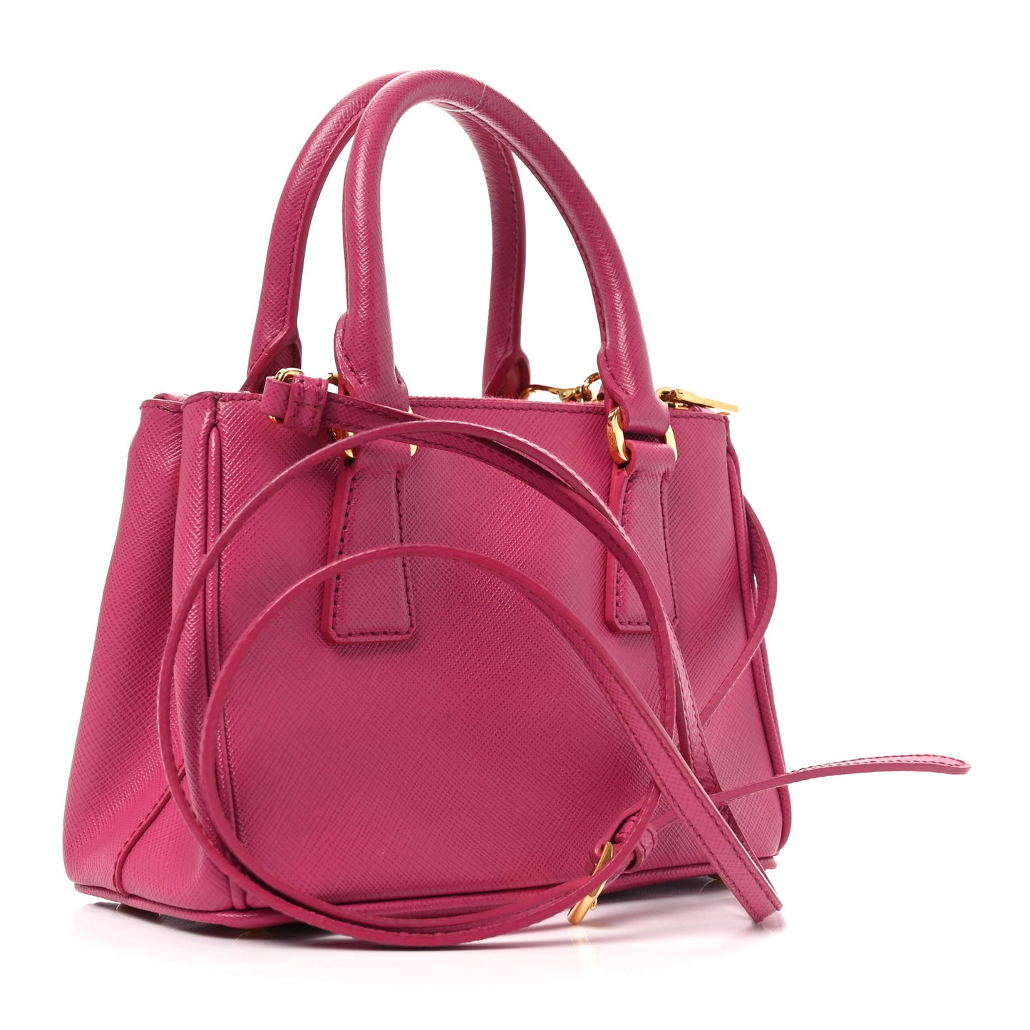 Saffiano Lux Micro Galleria Double Zip Tote Fuxia