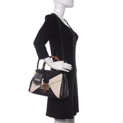 Gucci Calfskin Bamboo Trapuntata Queen Margaret Top Handle Bag Mystic White Black 4 of 19