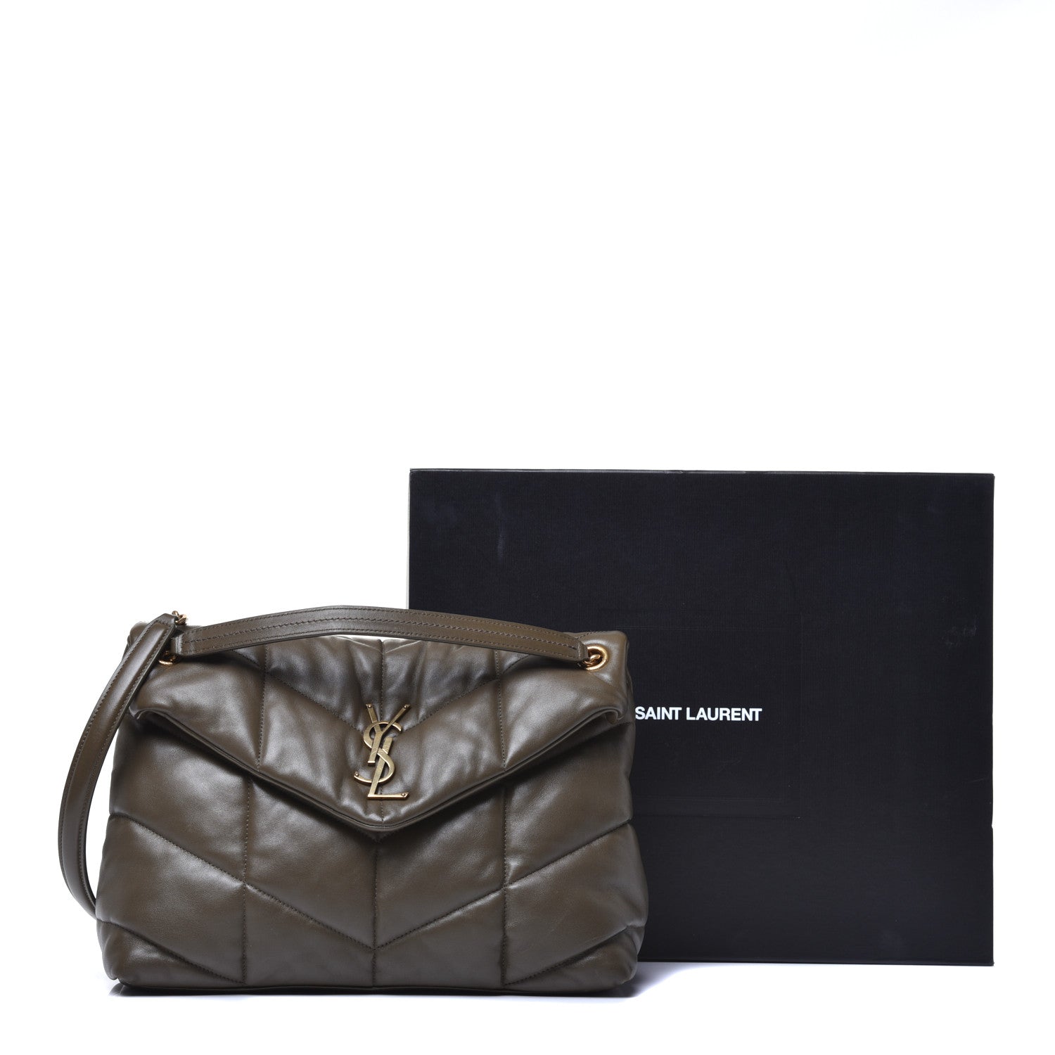 Saint Laurent Lambskin Quilted Medium Loulou Puffer Monogram Chain Satchel Seaweed 9 of 9