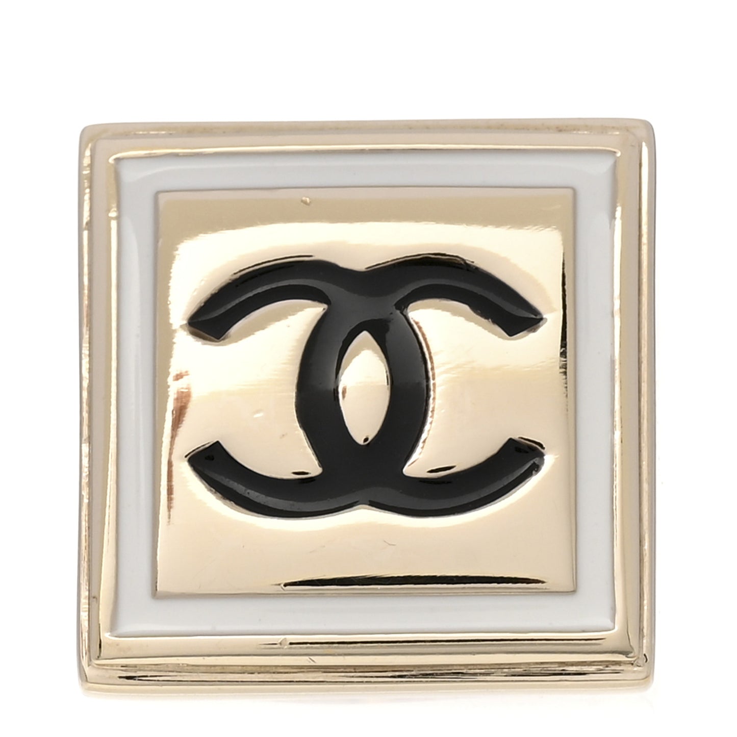 Metal Enamel CC Square Ring 6.5 53 Black Gold