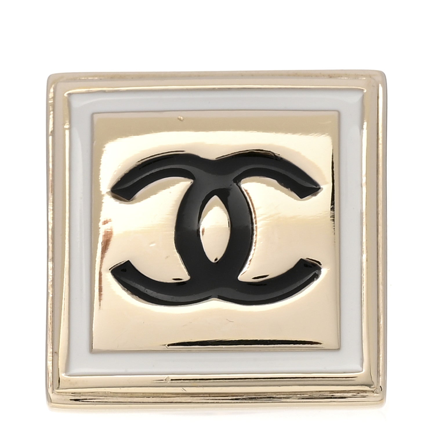 Chanel Metal Enamel CC Square Ring 6.5 53 Black Gold 1 of 4