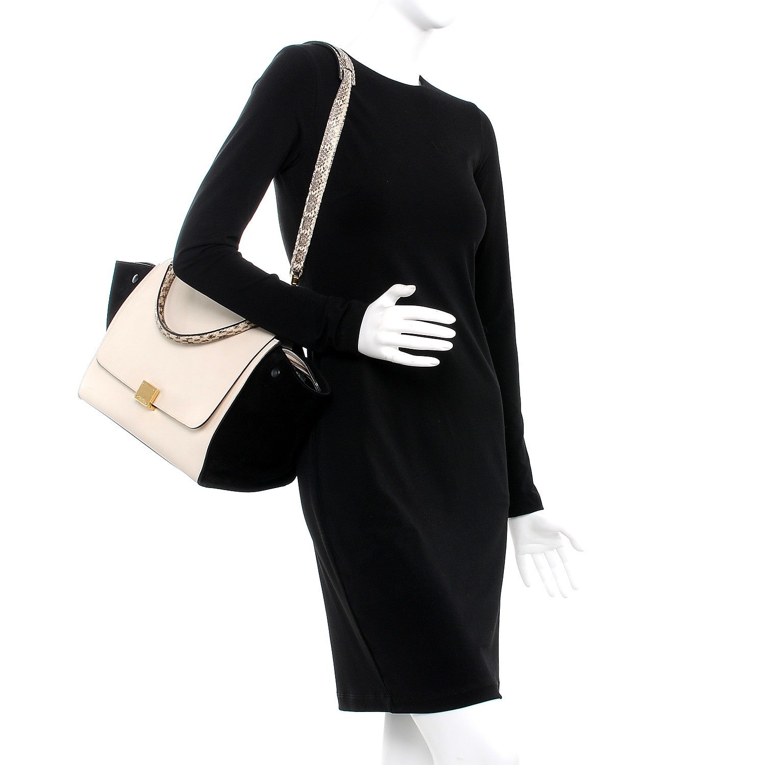 Celine Calfskin Suede Whipsnake Medium Trapeze Black White 2 of 22