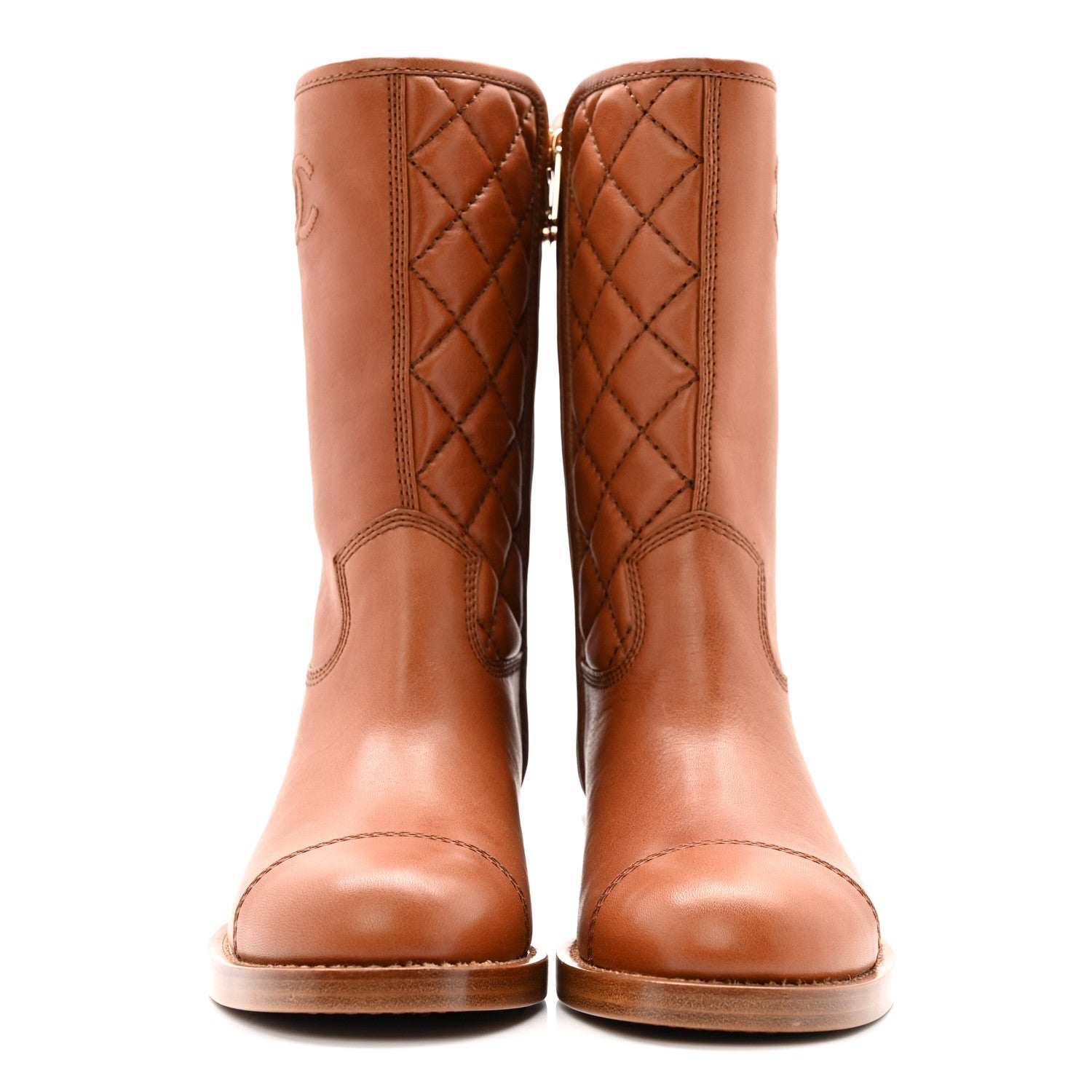 Chanel Calfskin CC Logo Mid Calf Boots 37 Caramel 3 of 10