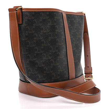 Celine Triomphe Canvas Calfskin Small Bucket Bag Tan 2 of 11