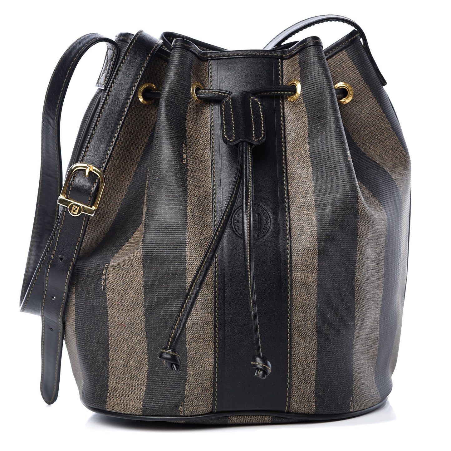 Calfskin Coated Canvas Pequin Bucket Bag Tobacco