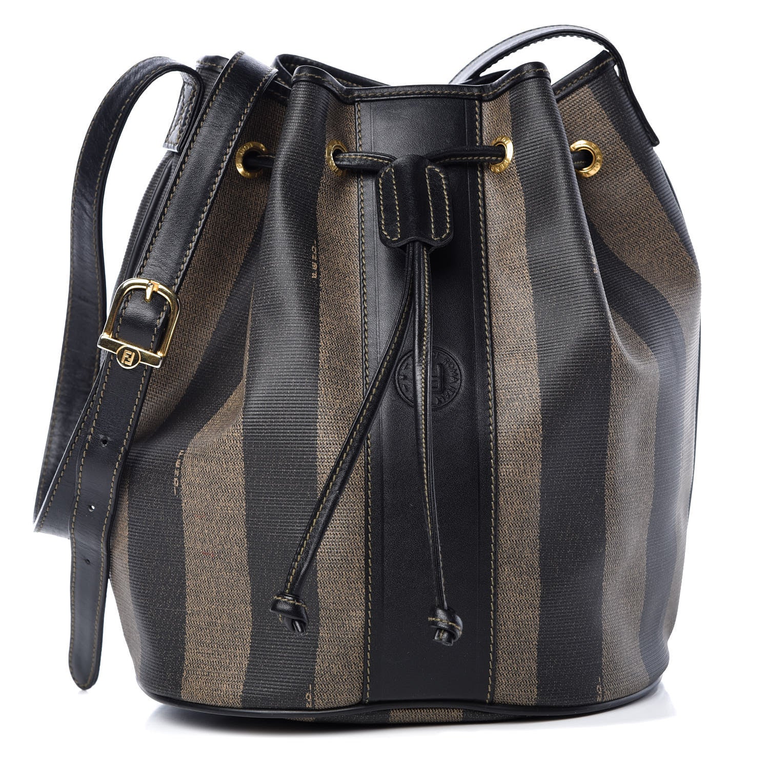 Fendi Calfskin Coated Canvas Pequin Bucket Bag Tobacco 1 of 10
