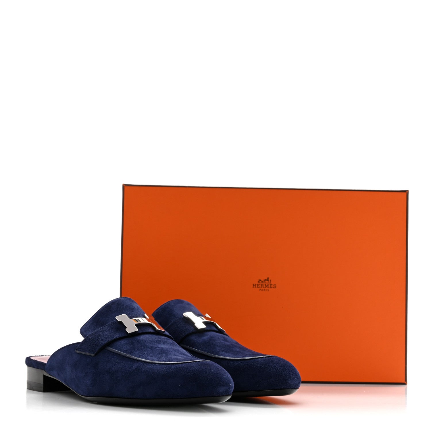 Hermes Suede Goatskin Trocadero Mule 38.5 Bleu Diplomatique 11 of 11