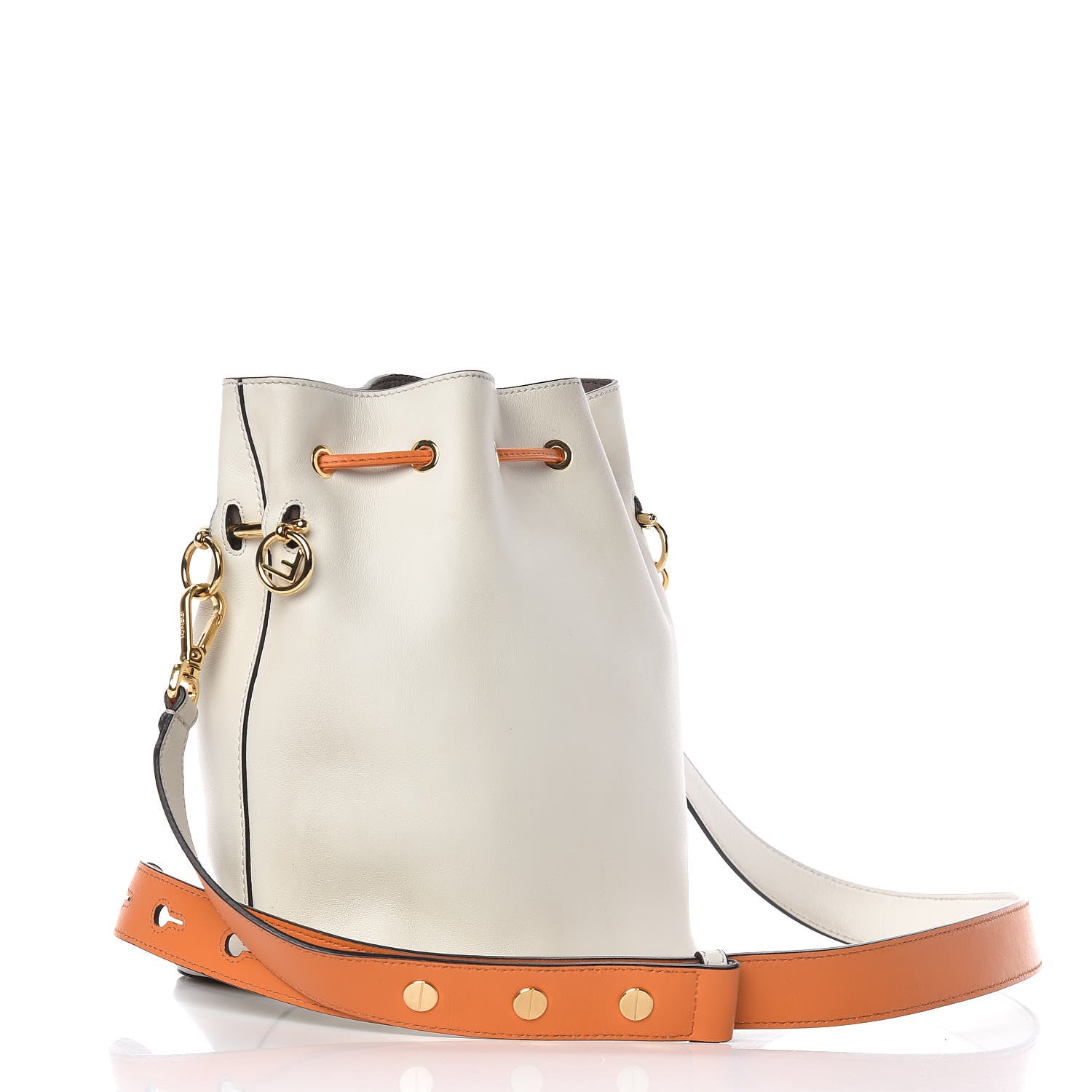 Fendi Vitello Grace Century F is Fendi Stamp Patch Bi-Color Grande Mon Tresor Bucket Bag White Ice Aranciata Maya 3 of 12