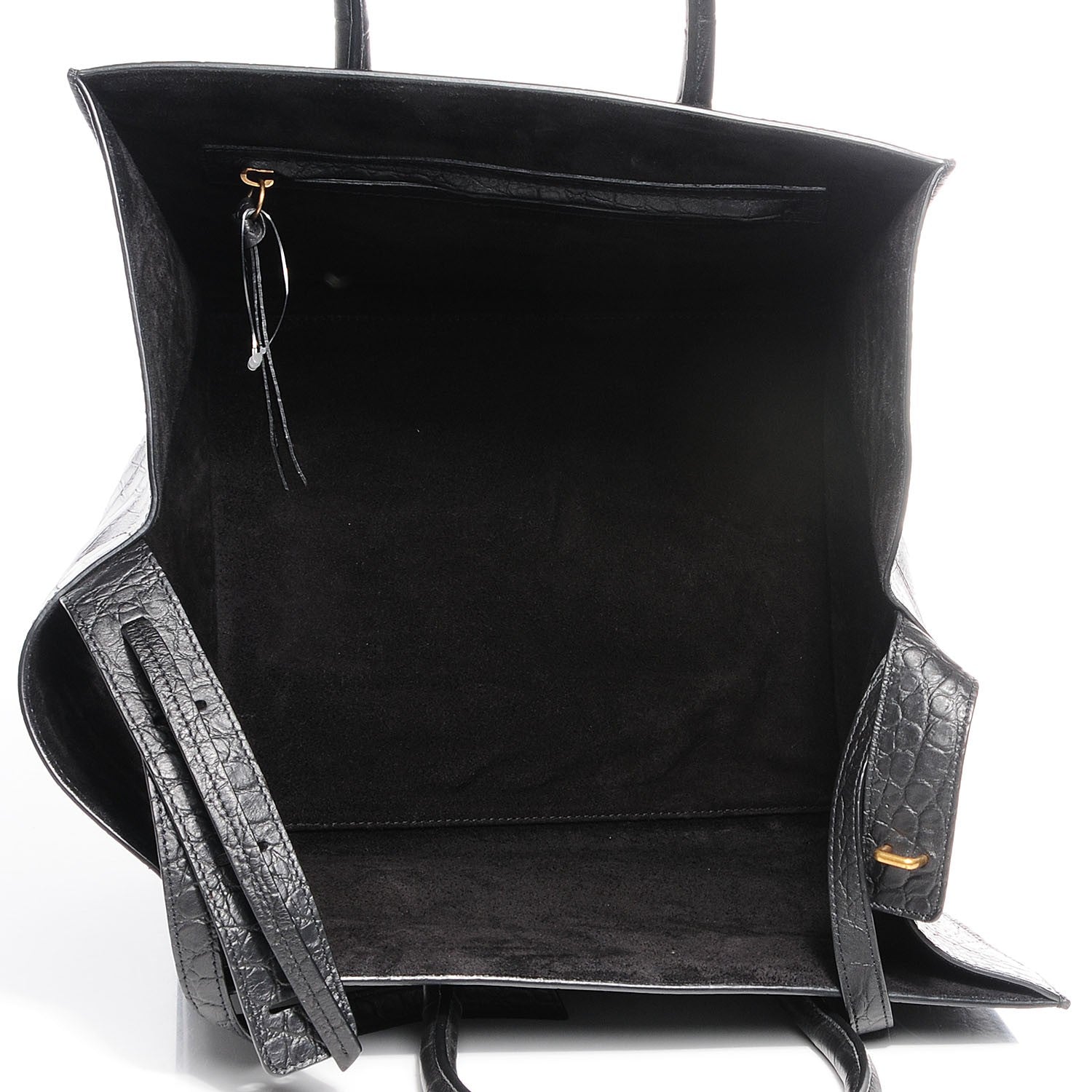 Celine Crocodile Embossed Calfskin Medium Phantom Luggage Black 5 of 8