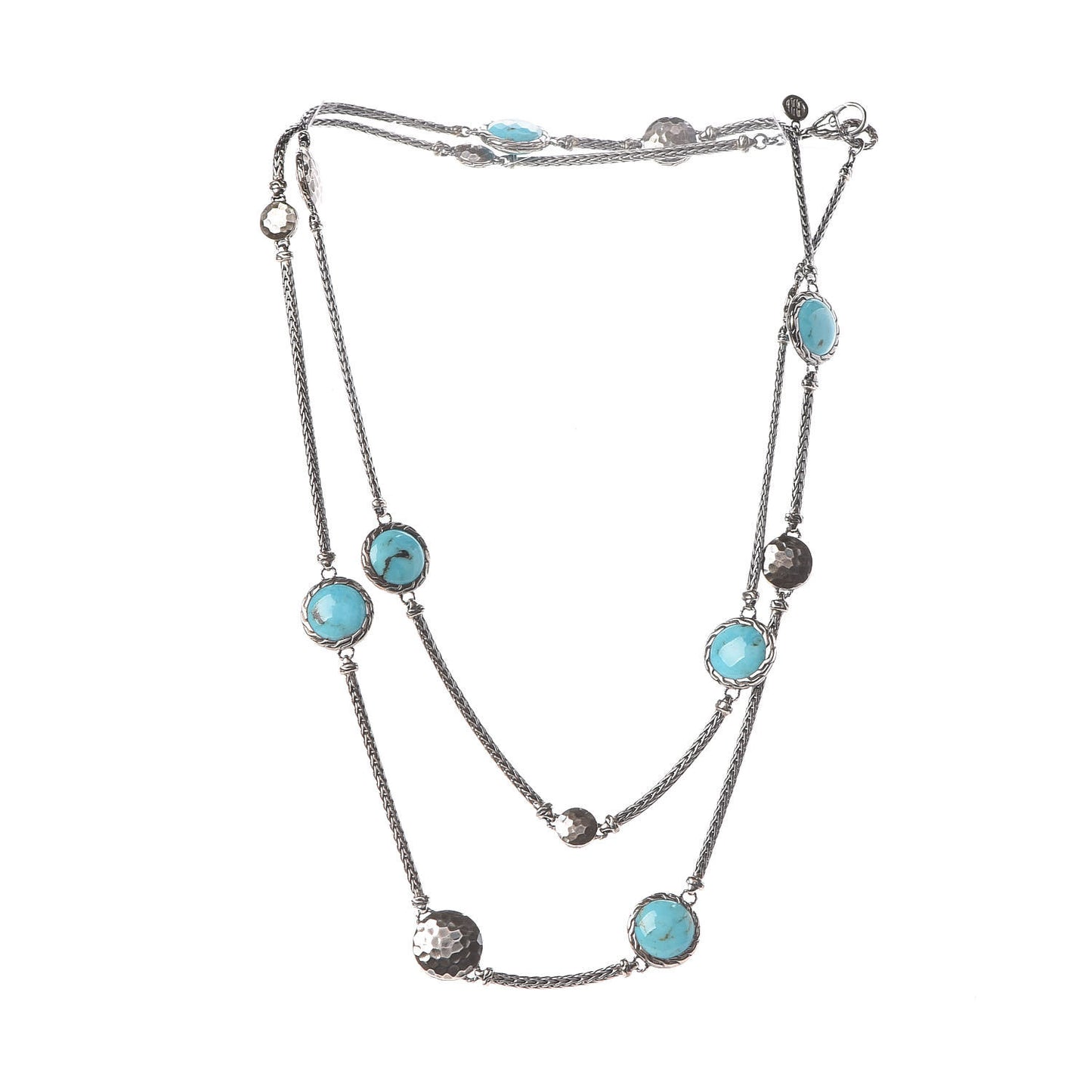Sterling Silver Blue Dot Disc Station Necklace