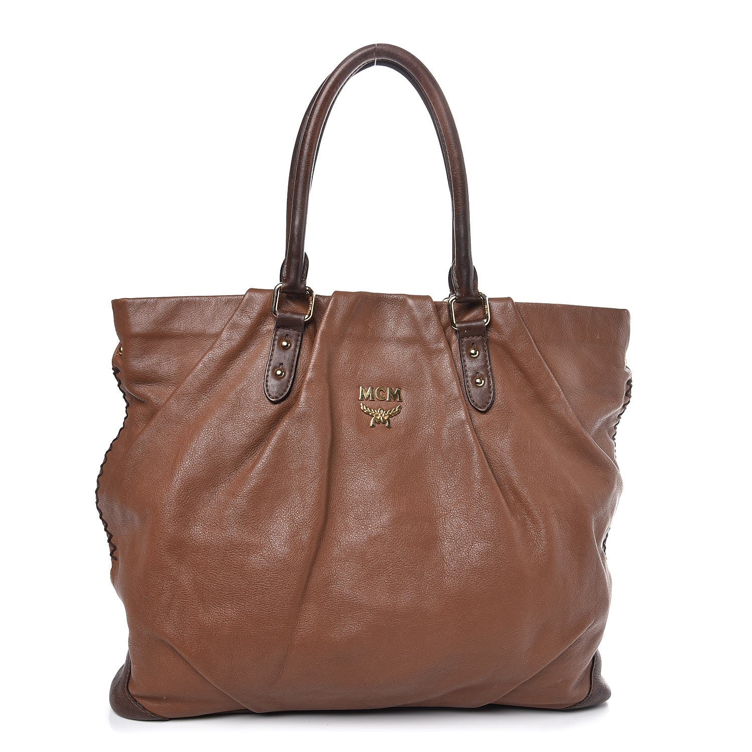 MCM Calfskin Shopper Tote Brown 1 of 9