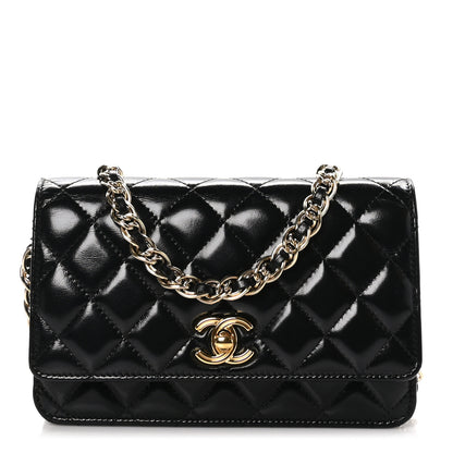 Chanel Shiny Lambskin Quilted Golden Links Wallet On Chain WOC Black 1 of 11