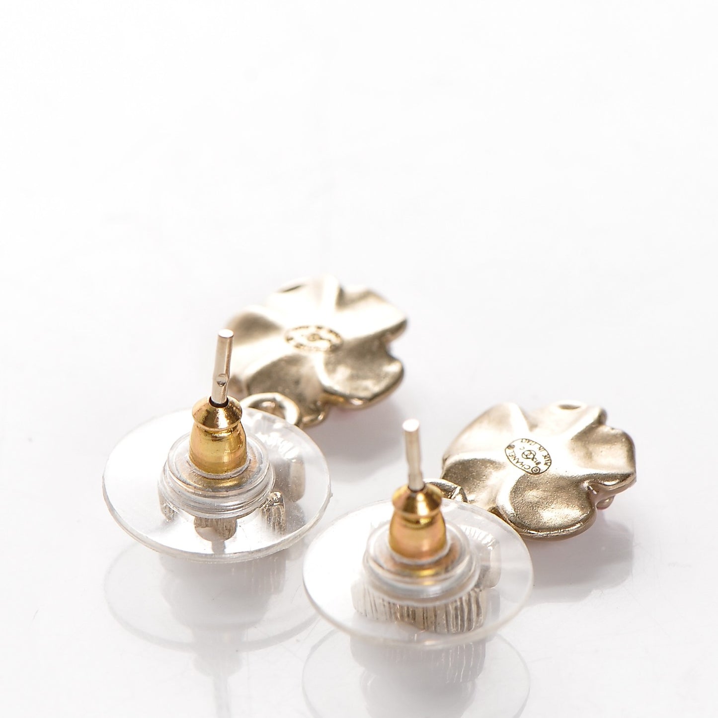 Enamel CC Camellia Drop Earrings Light Gold