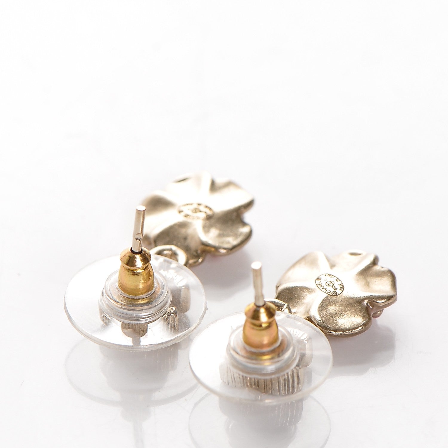 Chanel Enamel CC Camellia Drop Earrings Light Gold 3 of 4