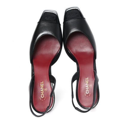Chanel Lambskin Patent Calfskin Cap Toe CC Slingback Pumps 40 Black 2 of 10