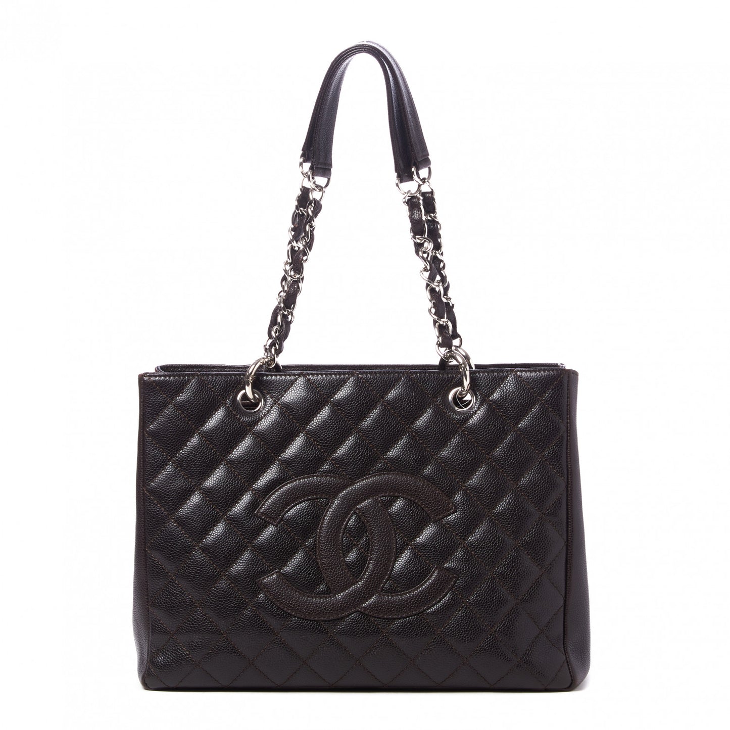 Caviar Quilted Grand Shopping Tote GST Dark Brown
