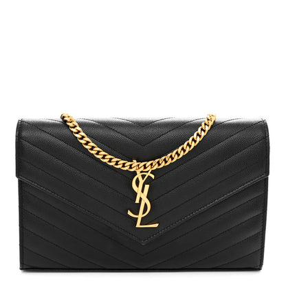 Saint Laurent Grain De Poudre Matelasse Chevron Monogram Chain Wallet Black 1 of 10