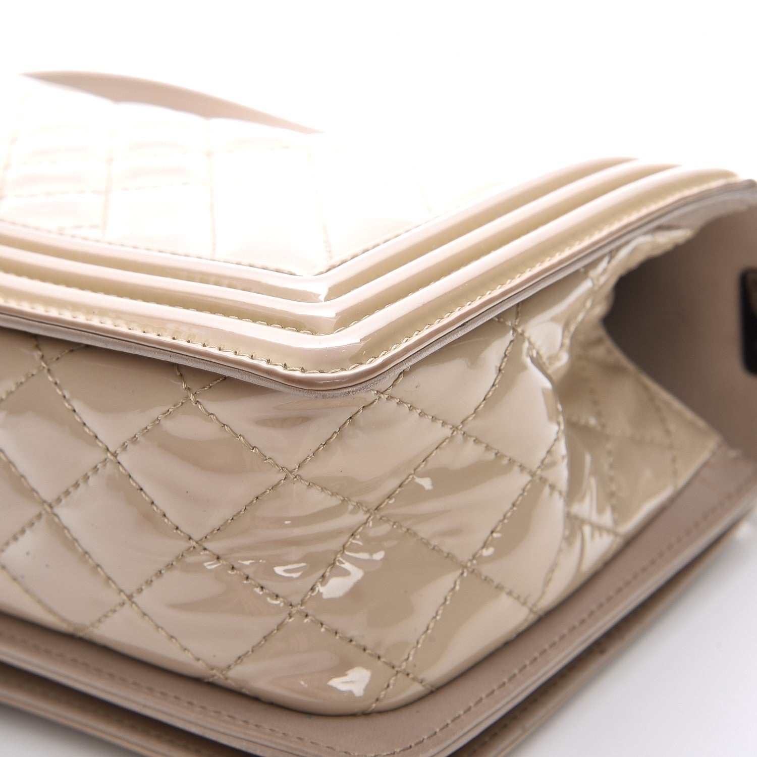 Chanel Patent Chevron Medium Boy Flap Beige 14 of 16