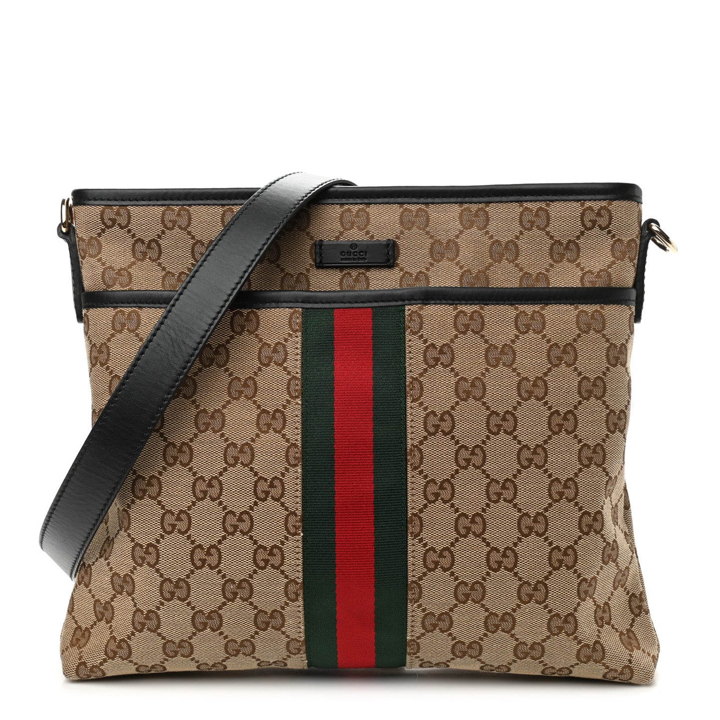 GG Monogram Web Flat Messenger Bag Black