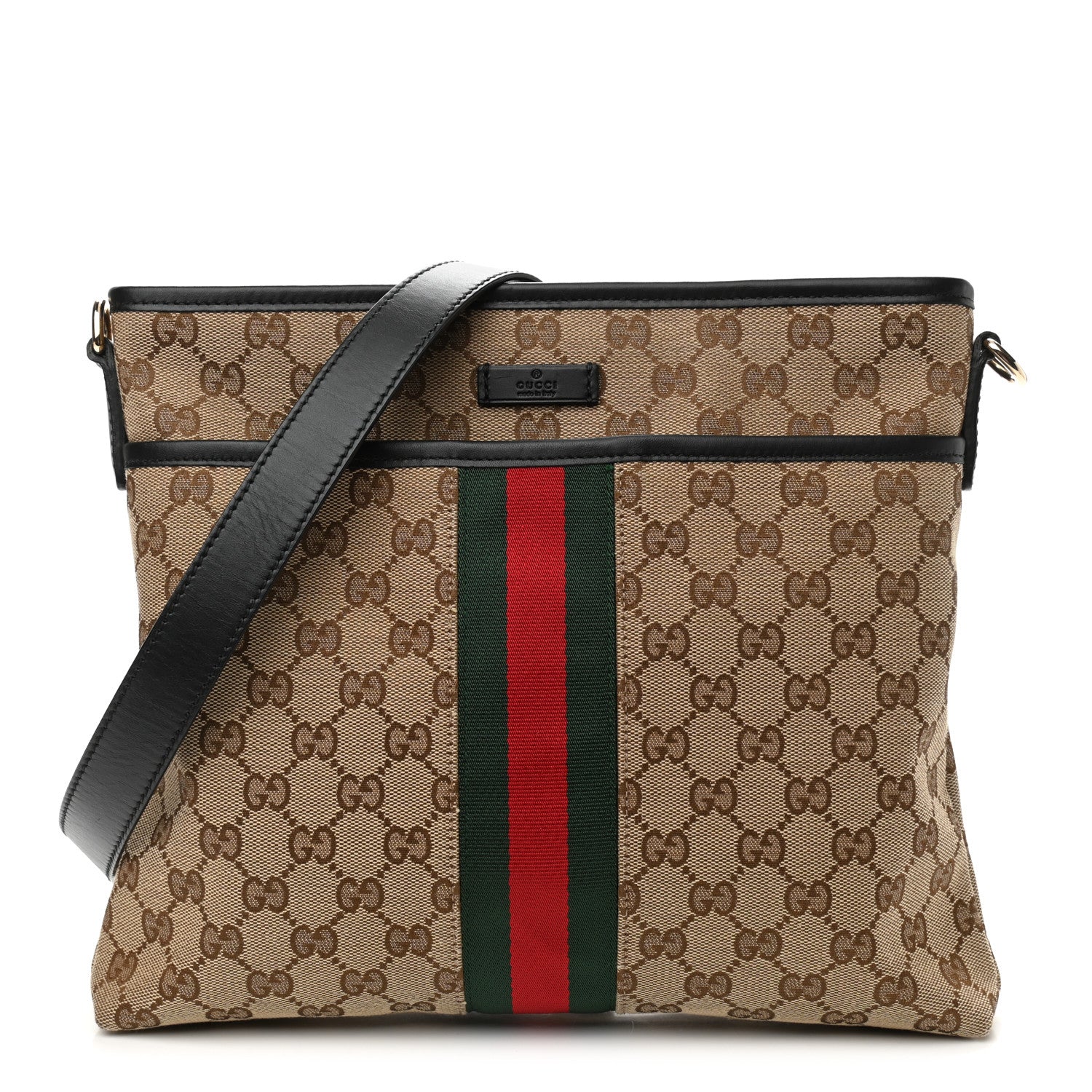 Gucci GG Monogram Web Flat Messenger Bag Black 1 of 10