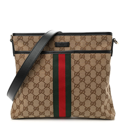 Gucci GG Monogram Web Flat Messenger Bag Black 1 of 10