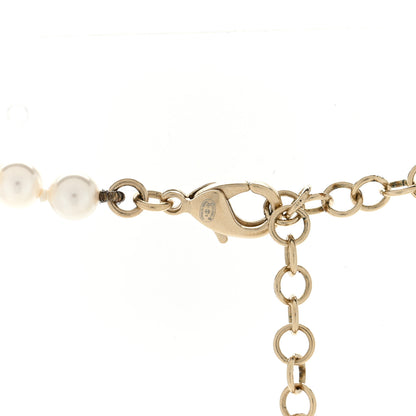 Chanel Pearl Crystal CC Heart Short Necklace Gold Pearly White Pink 3 of 5