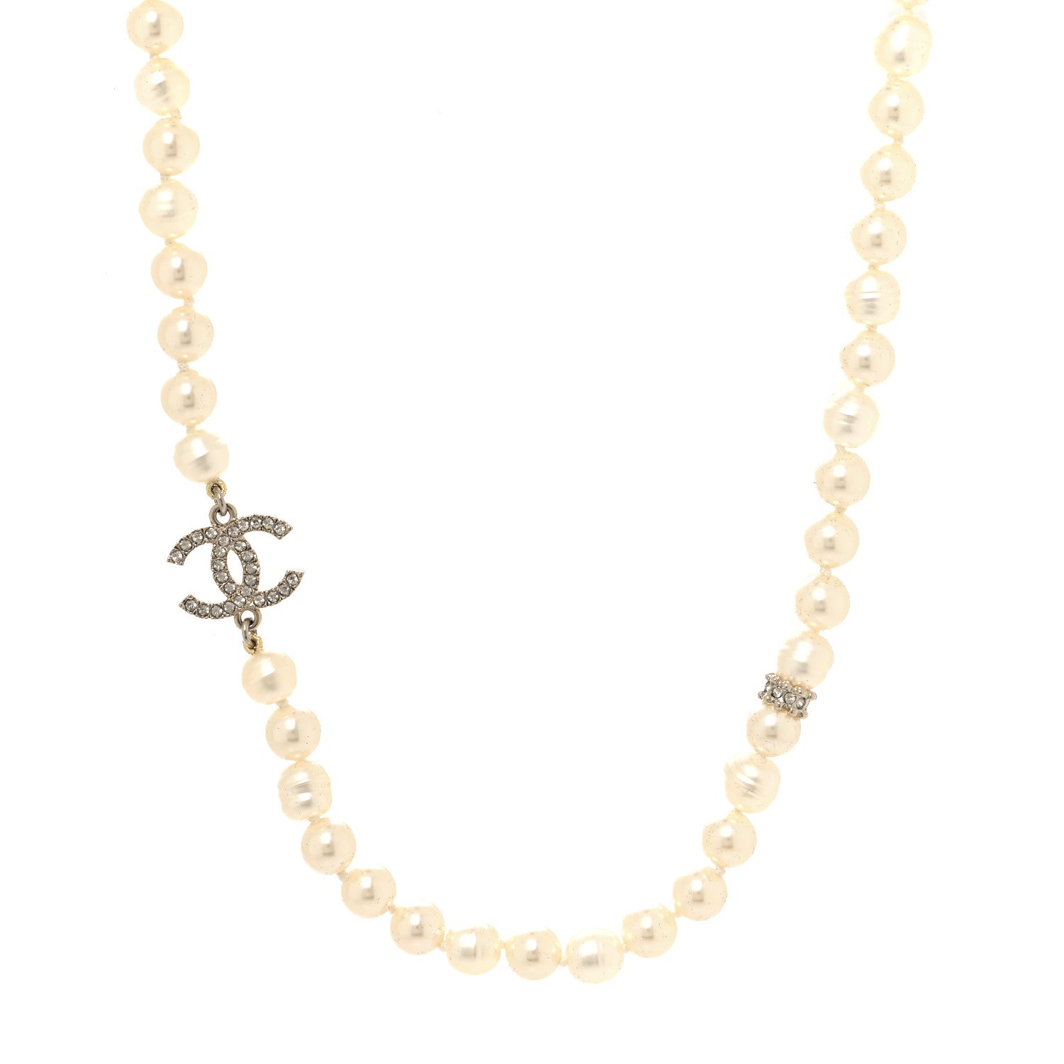 Chanel Pearl Crystal CC Short Necklace Gold White 1 of 5