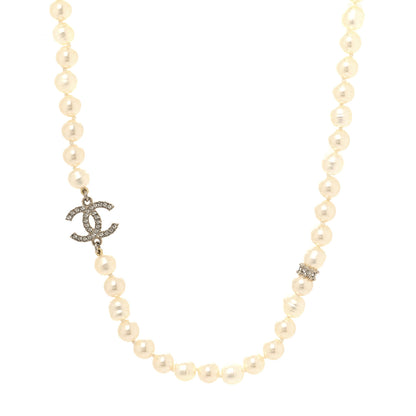 Chanel Pearl Crystal CC Short Necklace Gold White 1 of 5
