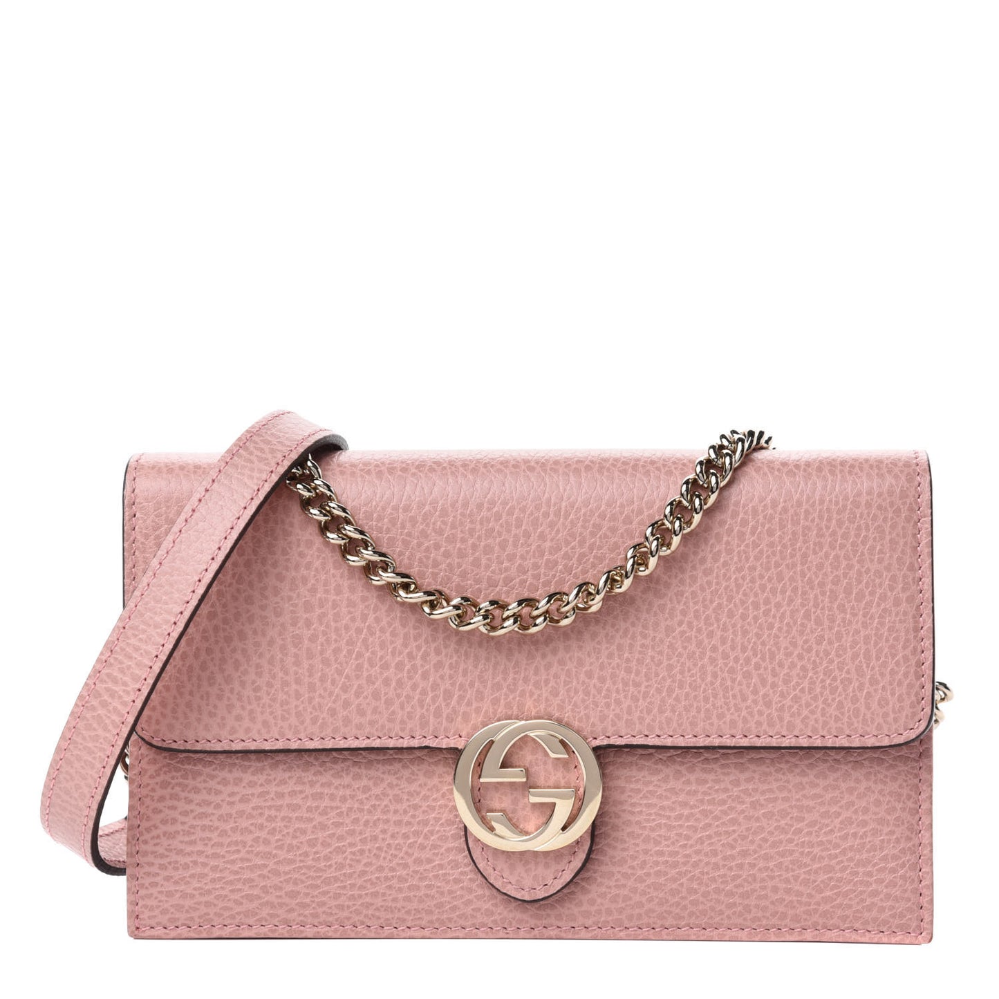 Dollar Calfskin Interlocking G Chain Wallet Soft Pink