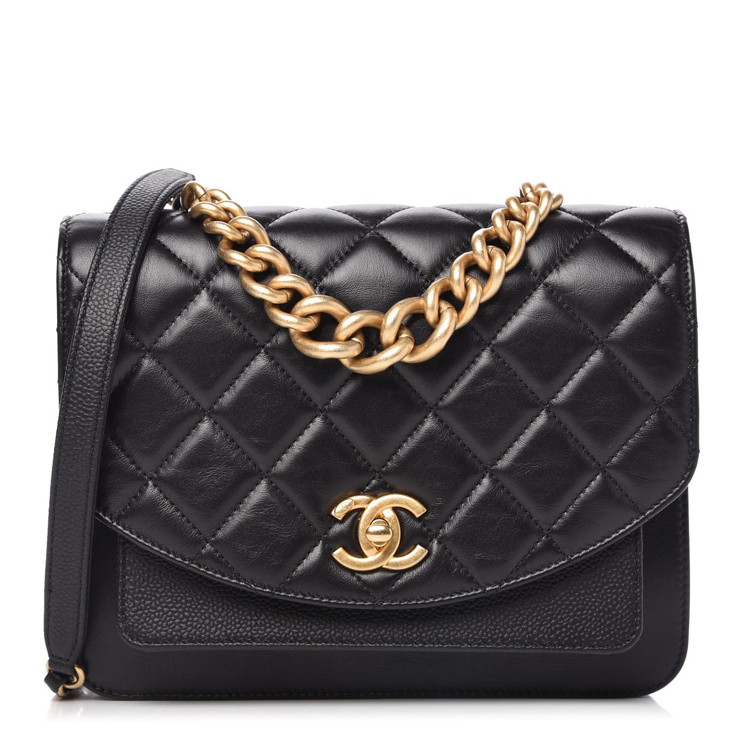 Calfskin Caviar Quilted Chain Handle Flap Black