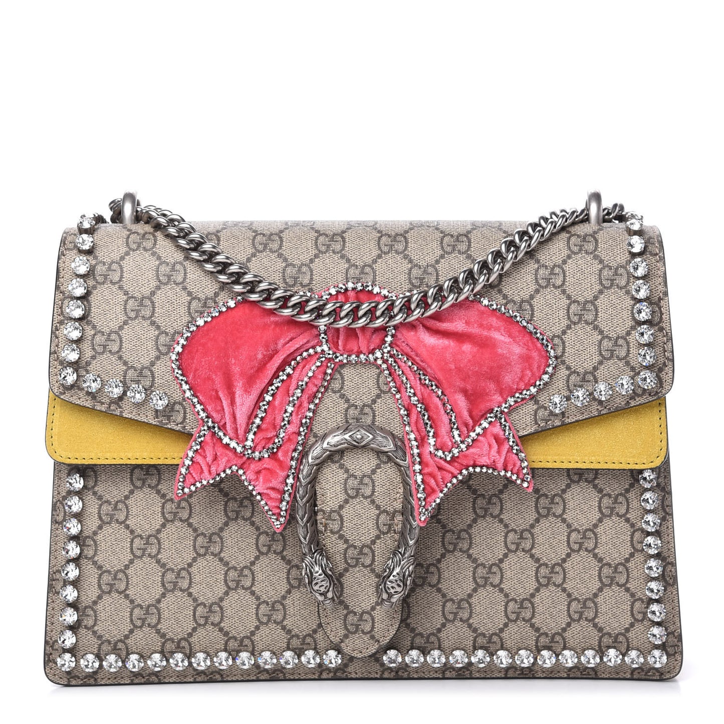 GG Supreme Monogram Crystal Bow Embroidered Medium Dionysus Shoulder Bag Yellow