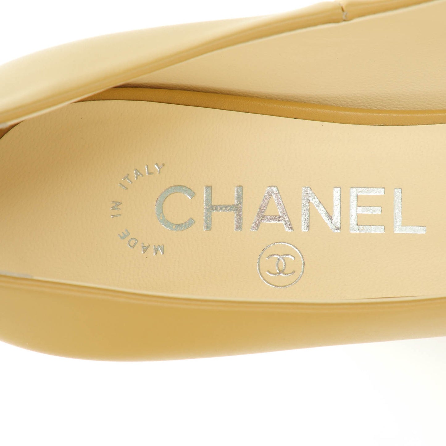 Calfskin Chain Peep Toe Pumps 37 Beige