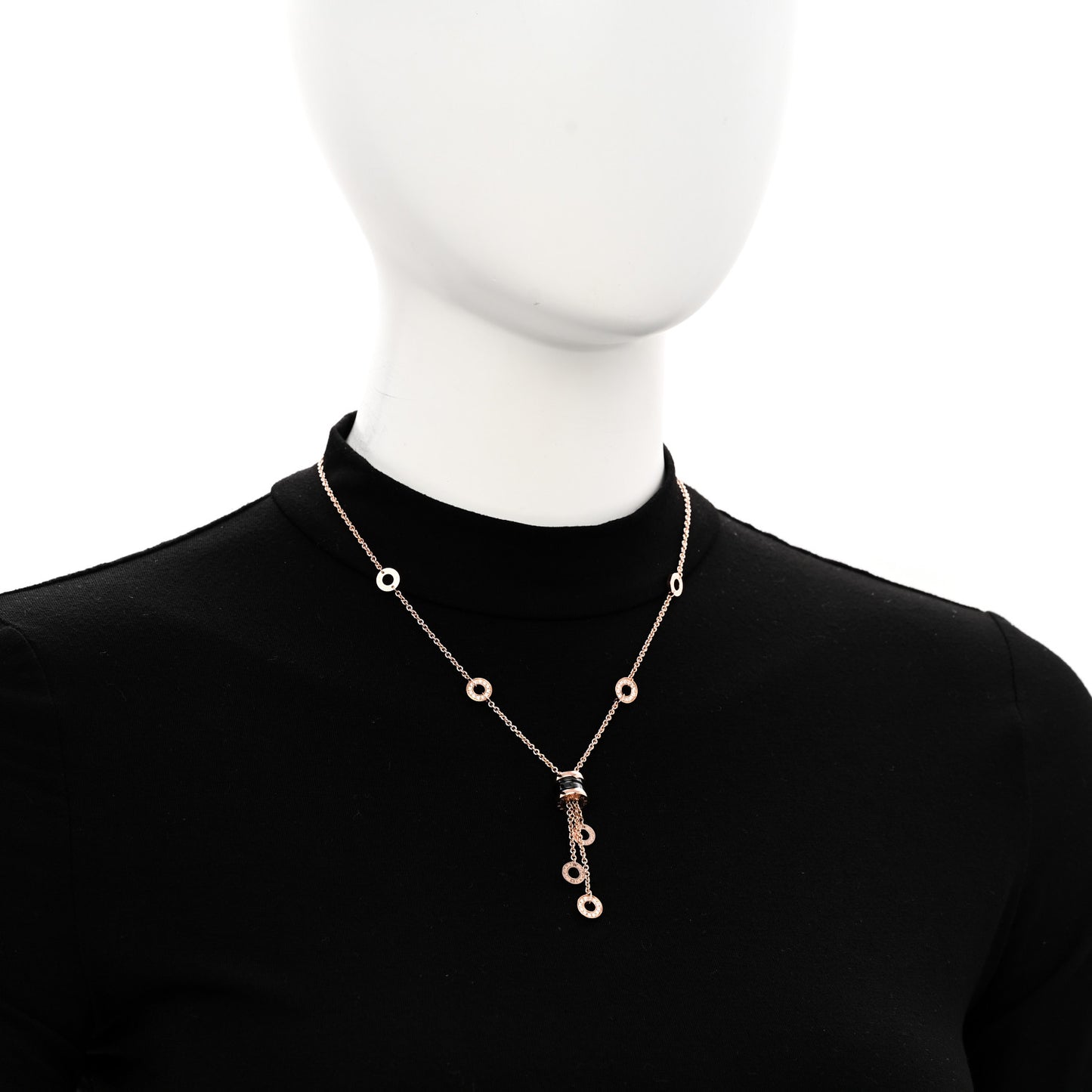 18K Rose Gold Diamond Black Ceramic B.Zero1 Necklace