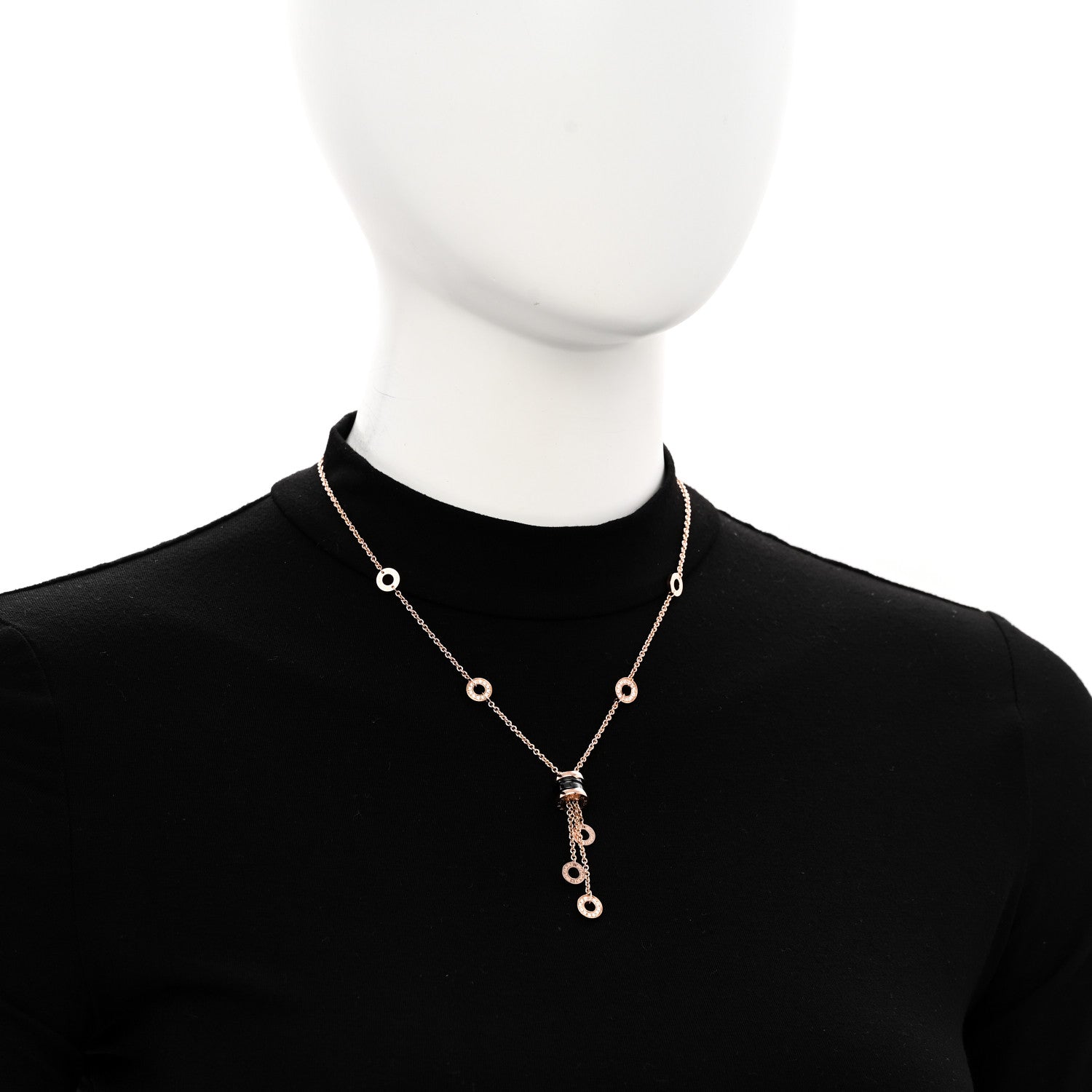 Bulgari 18K Rose Gold Diamond Black Ceramic B.Zero1 Necklace 2 of 4