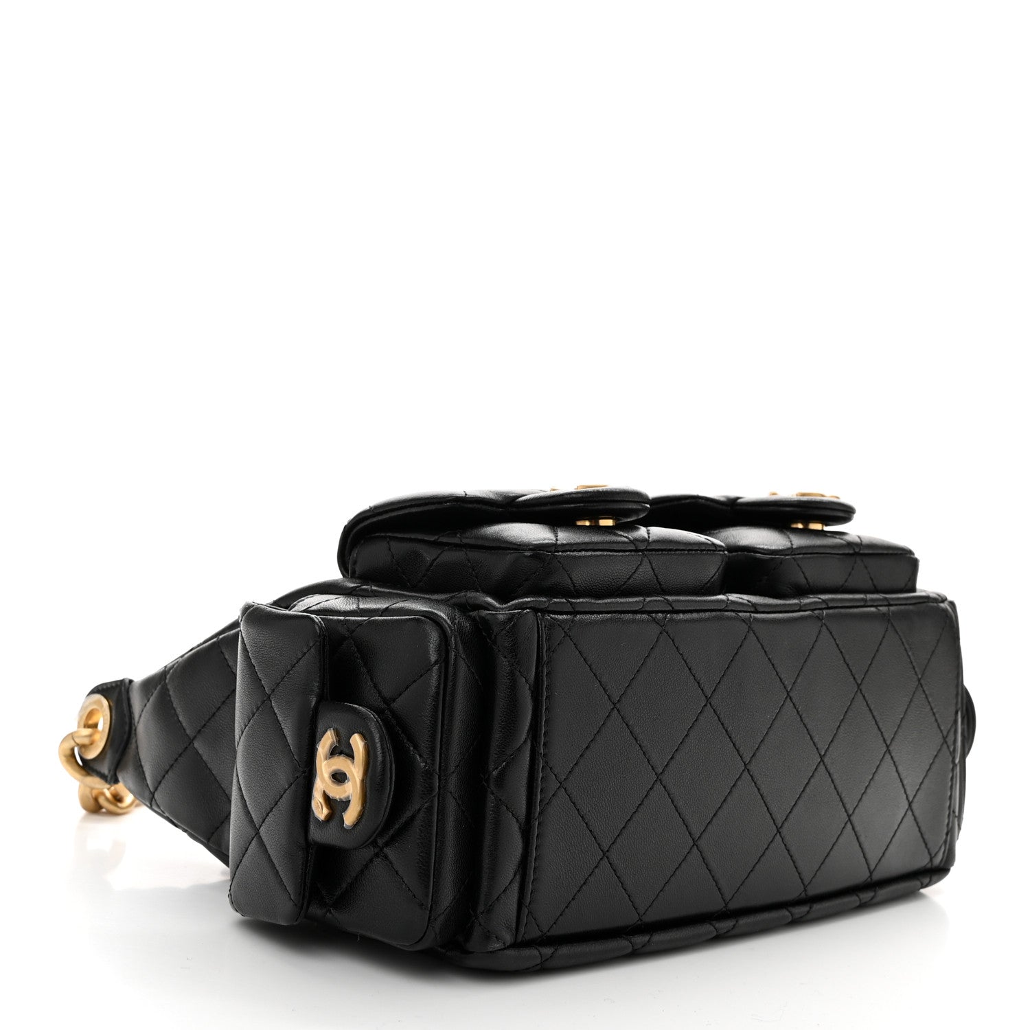 Chanel Shiny Lambskin Quilted Trendy Pockets Hobo Black 2 of 10