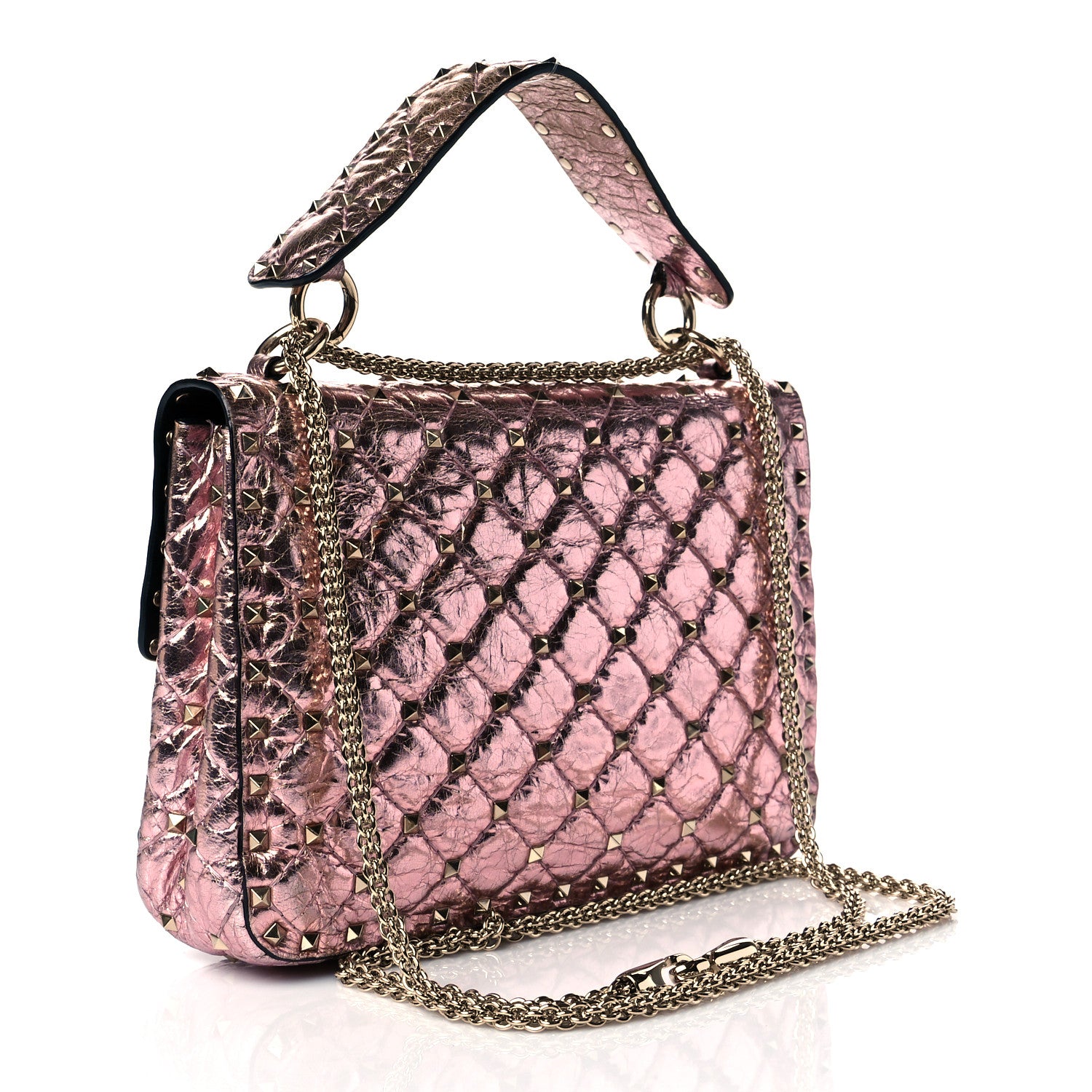 Valentino Garavani Metallic Wrinkled Lambskin Medium Rockstud Spike Shoulder Bag Lipstick 3 of 9