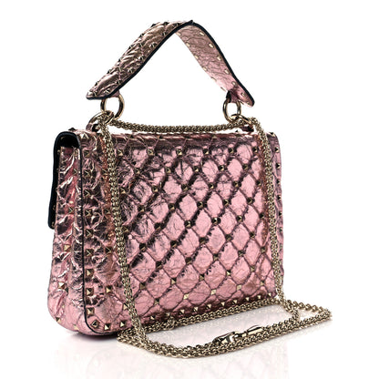 Valentino Garavani Metallic Wrinkled Lambskin Medium Rockstud Spike Shoulder Bag Lipstick 3 of 9