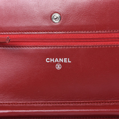 Chanel Lambskin Quilted Wallet on Chain WOC Red 8 of 11